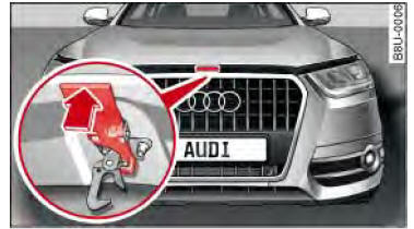 Audi Q3. Abb. 169 Wippe unterhalb der Motorraumklappe